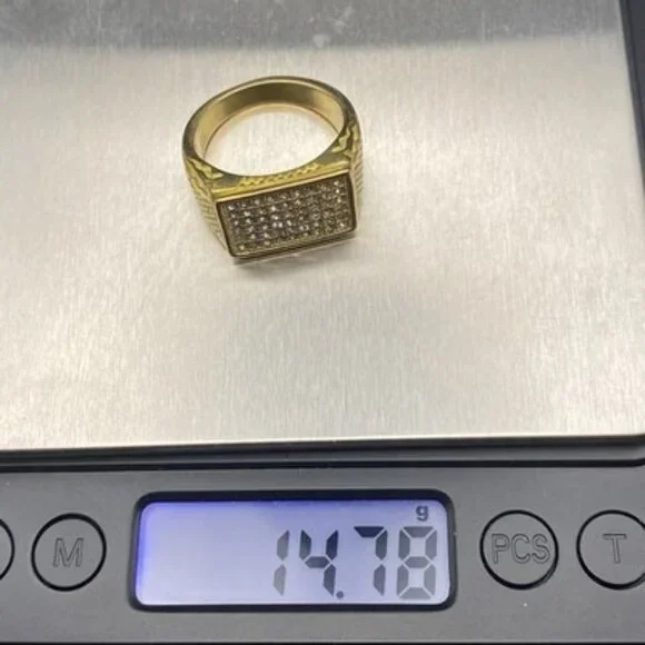 Iced Out Men's 18k Gold Plated Ring CZ Signet Hip Hop Size 11.75 Bling 14.7 g - Picture 11 of 11